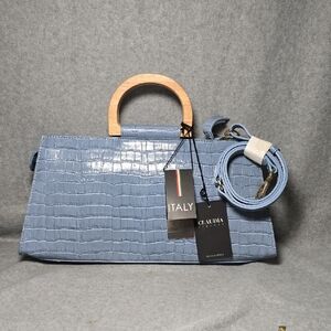 Claudia Firenze Blue Croc-Embossed Satchel with Wooden Handles